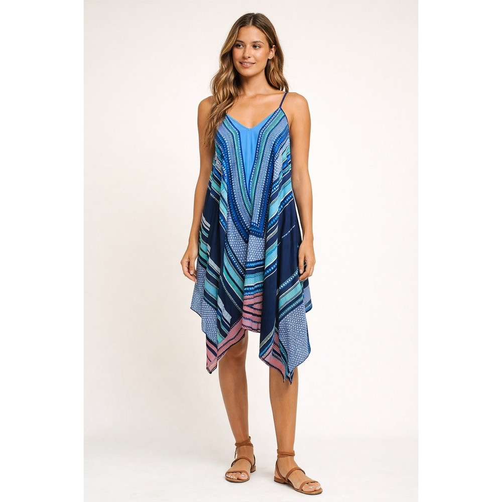 Chloe Moon Boho Maxi Dress Blue Geometric Flowy Resort Vacation S